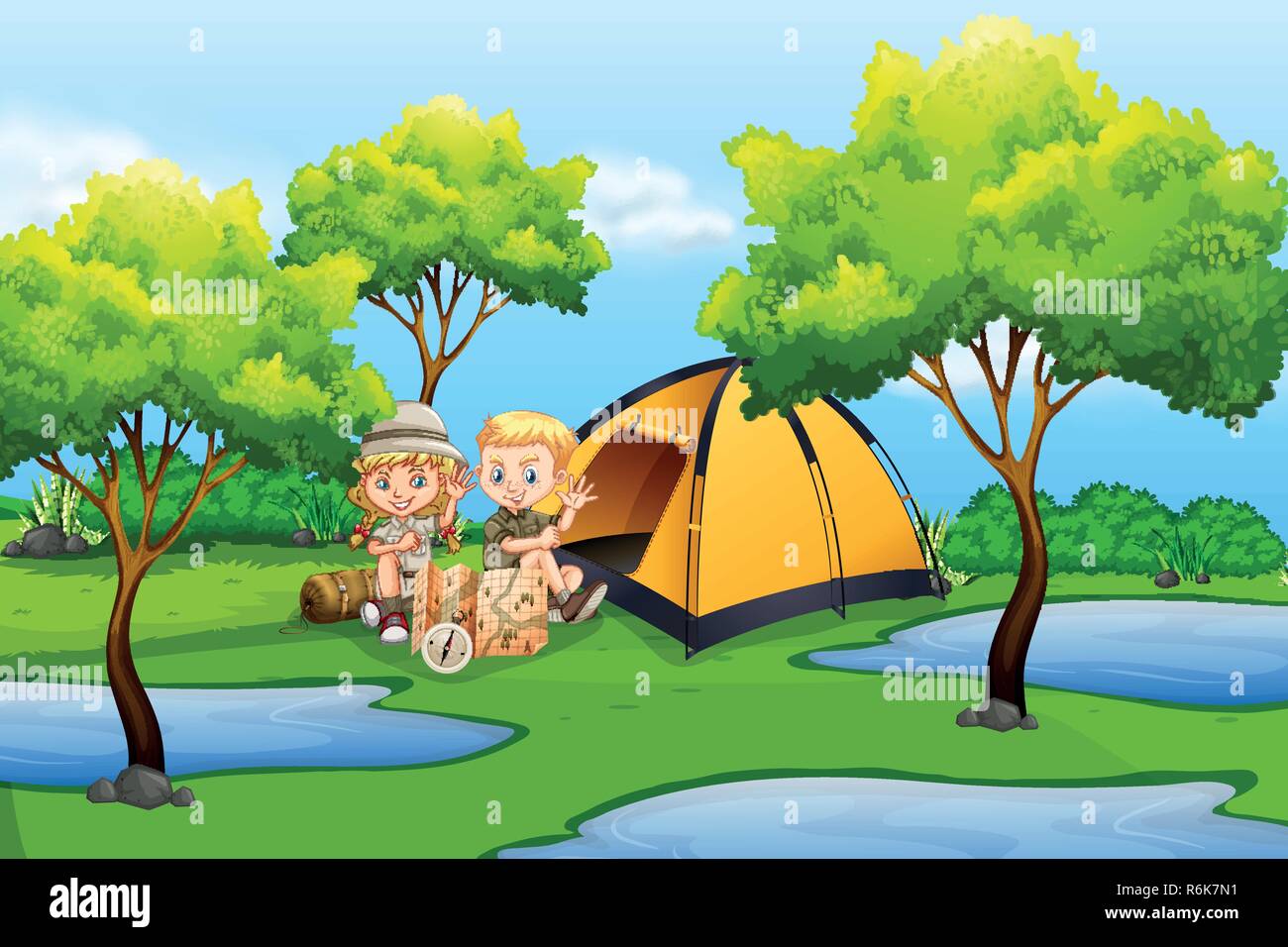 Children camping in nature illustration Stock Vector Image & Art - Alamy