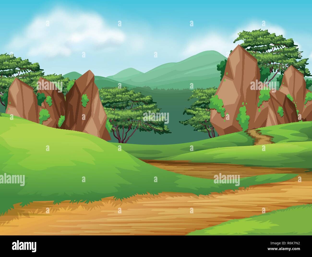 Beautiful green nature landscape illustration Stock Vector Image & Art ...