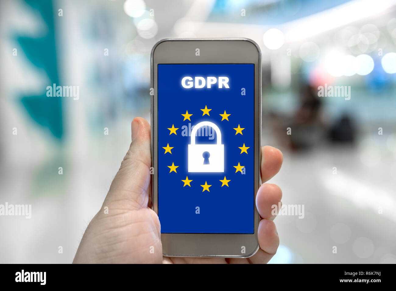 General Data Protection Regulation (GDPR) on mobile phone. Cyber security and privacy business internet technology Concept. Stock Photo