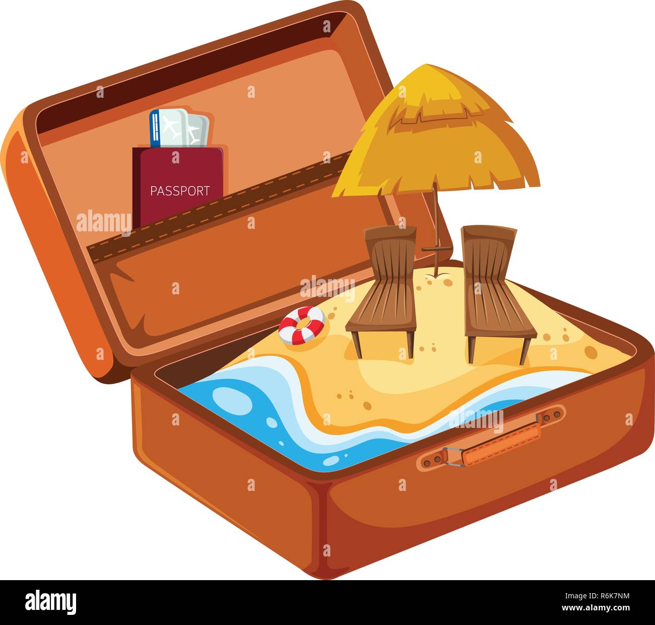 Summer beach vacation in suitcase illustration Stock Vector Image & Art ...