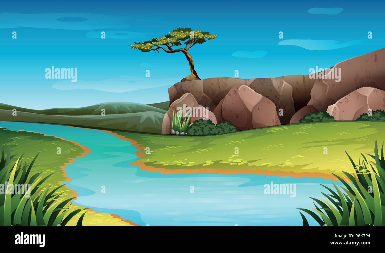 River nature landscape scene illustration Stock Vector Image & Art - Alamy