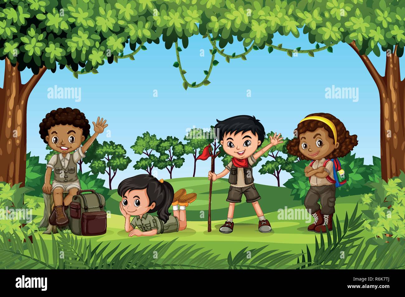 Camping kids in nature illustration Stock Vector Image & Art - Alamy