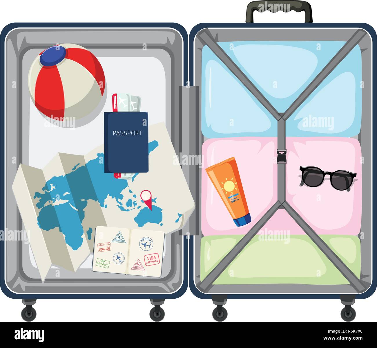 Modern suitcase with travel object illustration Stock Vector