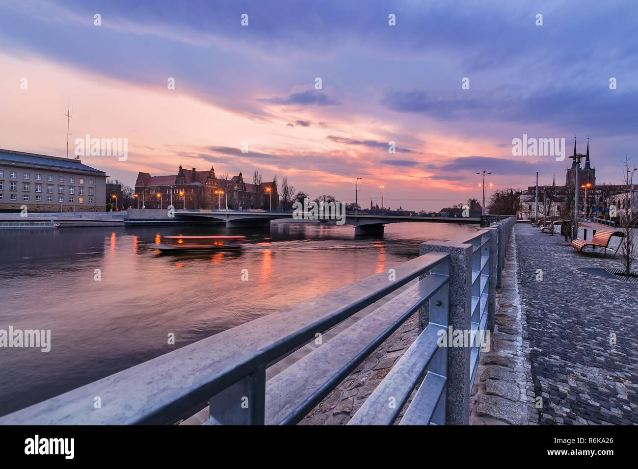 Regional Office and National Museum in Wroclaw, Poland, during sunset. Stock Photo