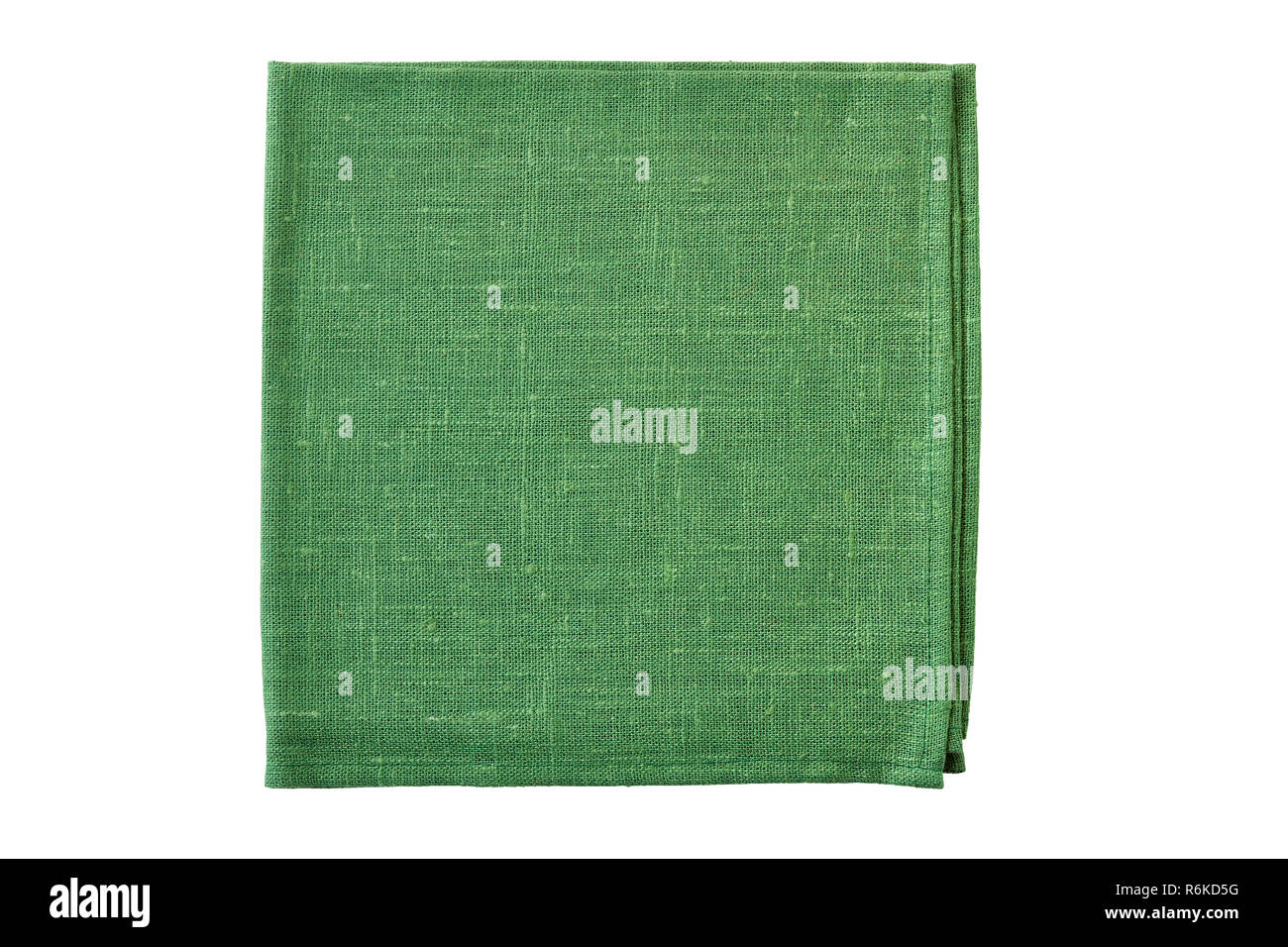 Folded green natural textile napkin isolated on white background Stock Photo