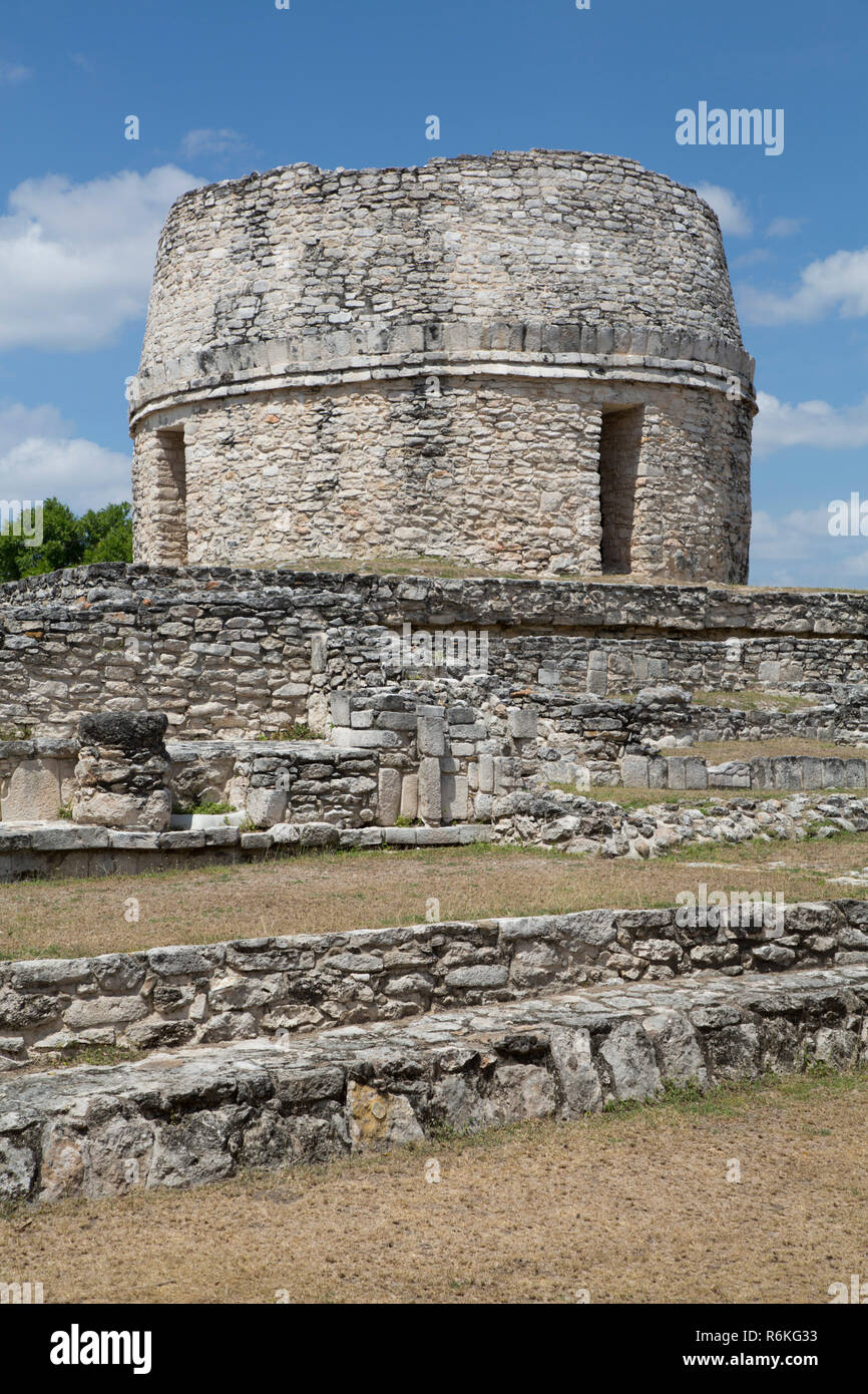 Observatory, Mayan Ruins, Mayapan Archaeological Site, Yucatan, Mexico Stock Photo