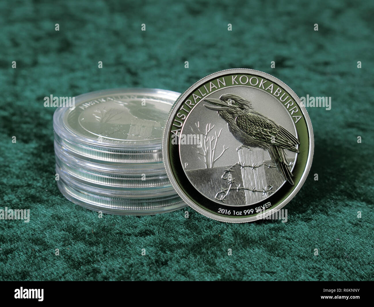 1 Troy Ounce of Pure Solid Silver Australian Kookaburra Coin Stock Photo