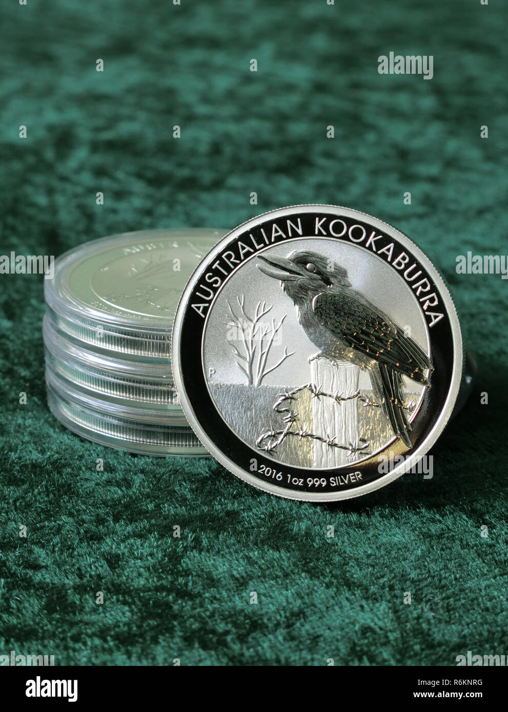 1 Troy Ounce of Pure Solid Silver Australian Kookaburra Coin Stock Photo