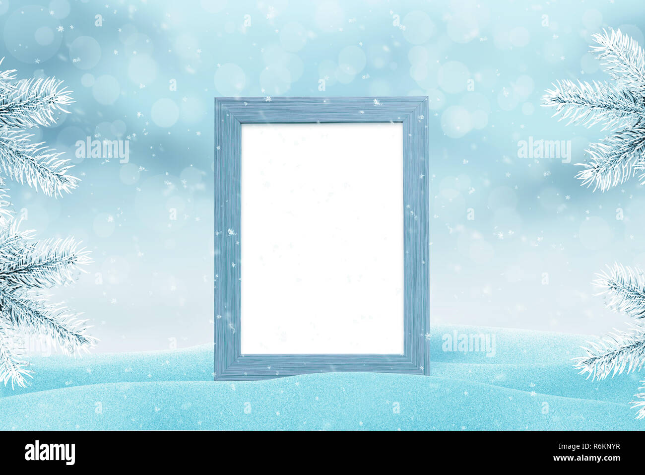 Picture frame mockup for family photo for New Year and Christmas greeting card. Stock Photo