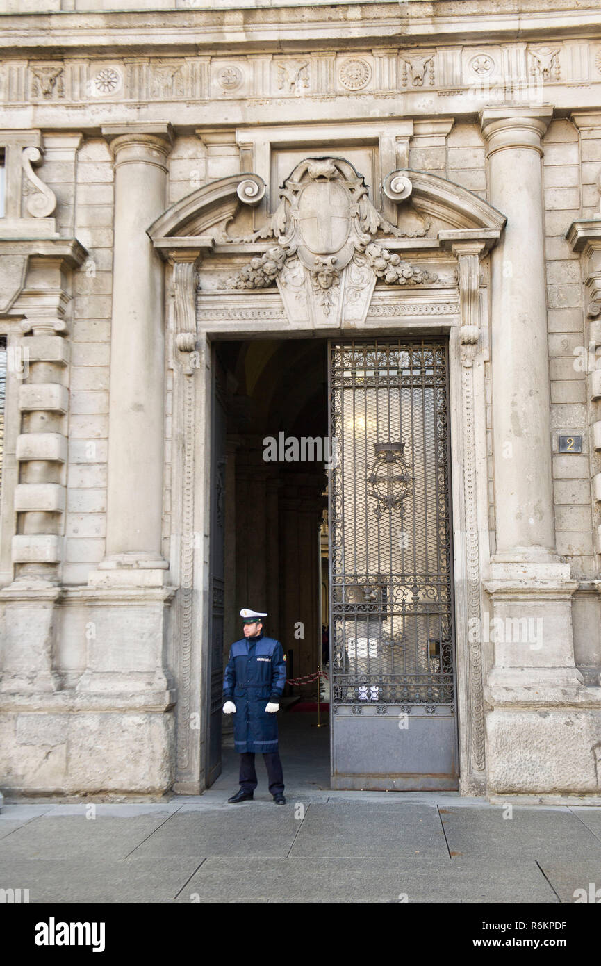 Italy, Milan, Palazzo Marino, Milan City Hall has the offices of the Mayor, the Deputy Mayor, the Presidency of the General Secretariat Board Stock Photo