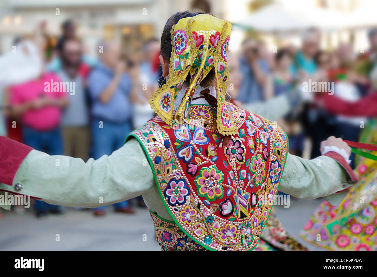 Woman dancing and wearing the traditional folk costume from Zamora