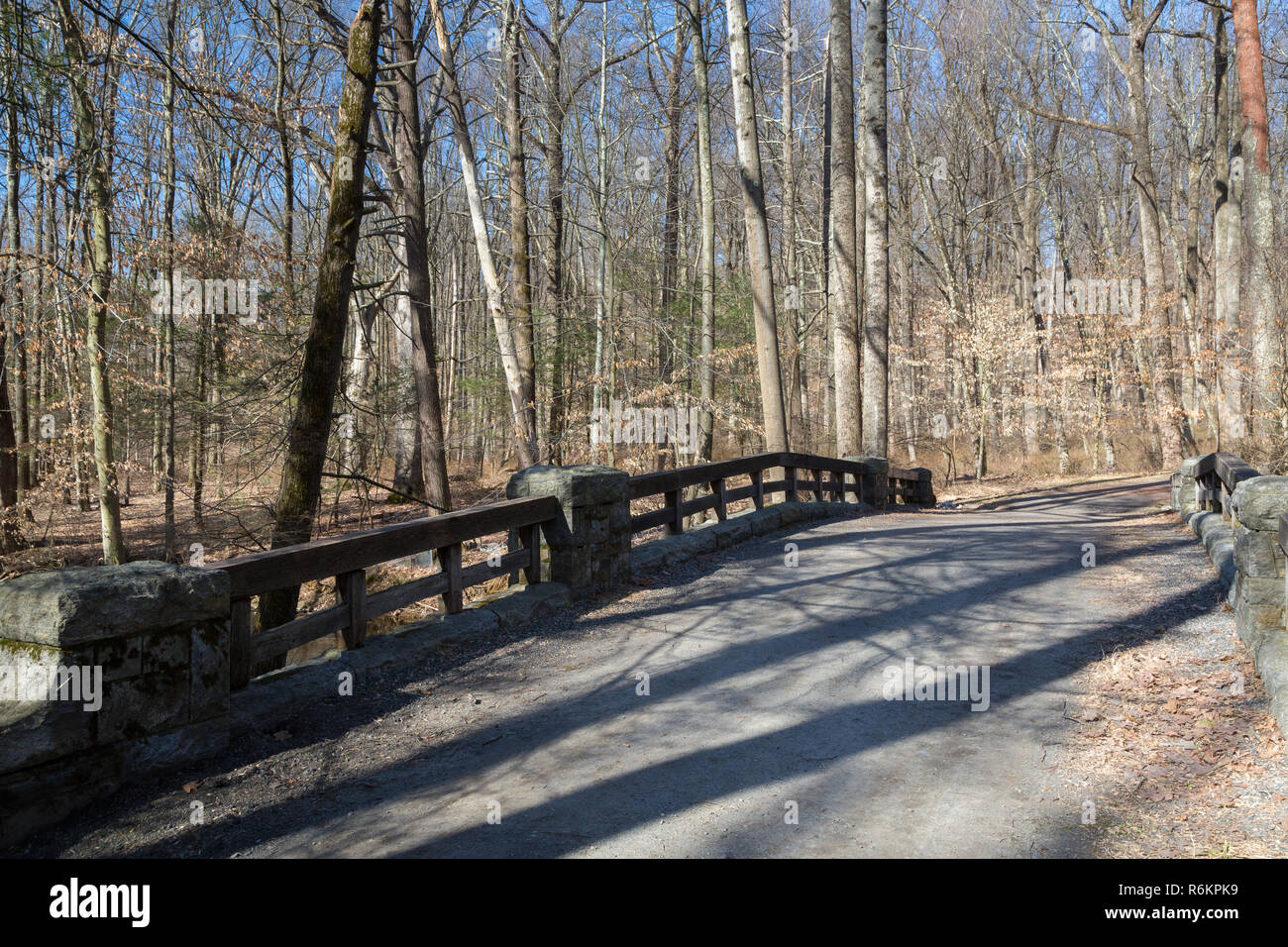 An old carriage road bridge crossing the Pocantico River during the