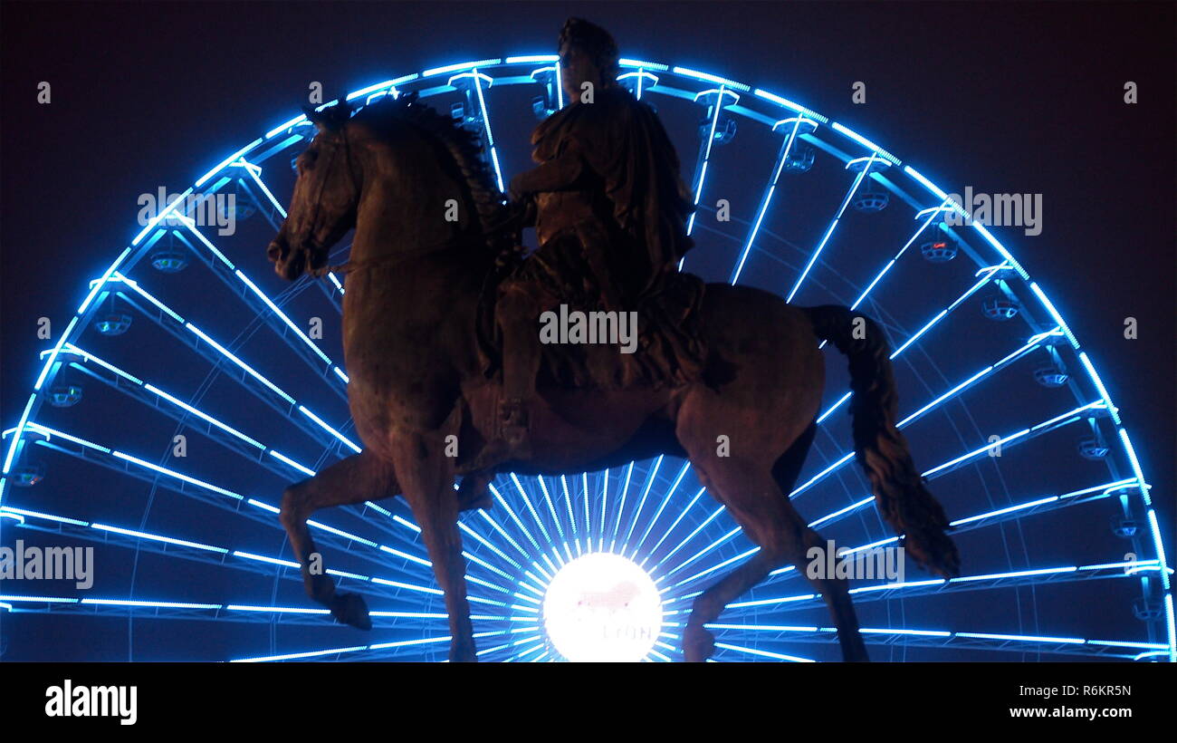 Lyon dressed in lights for New Year's day festivities, France Stock Photo