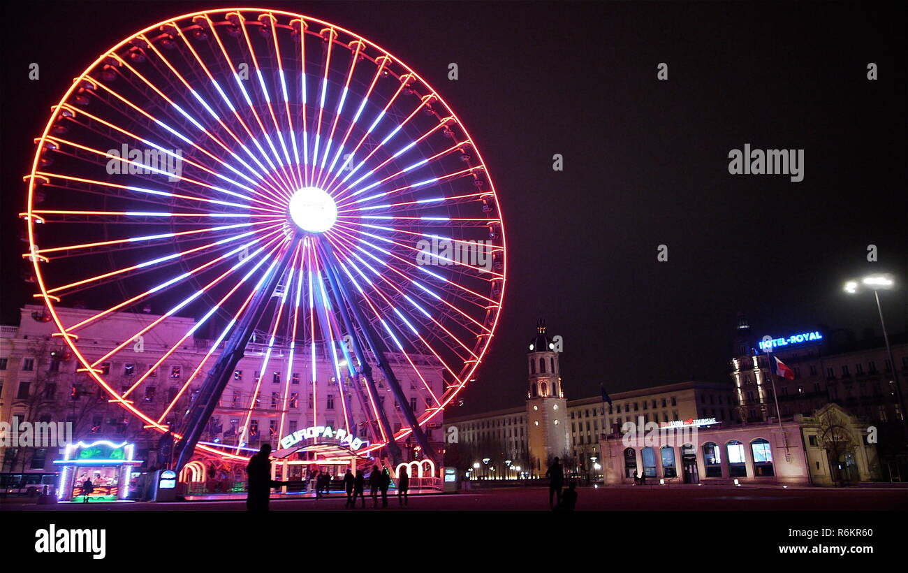 Lyon dressed in lights for New Year's day festivities, France Stock Photo