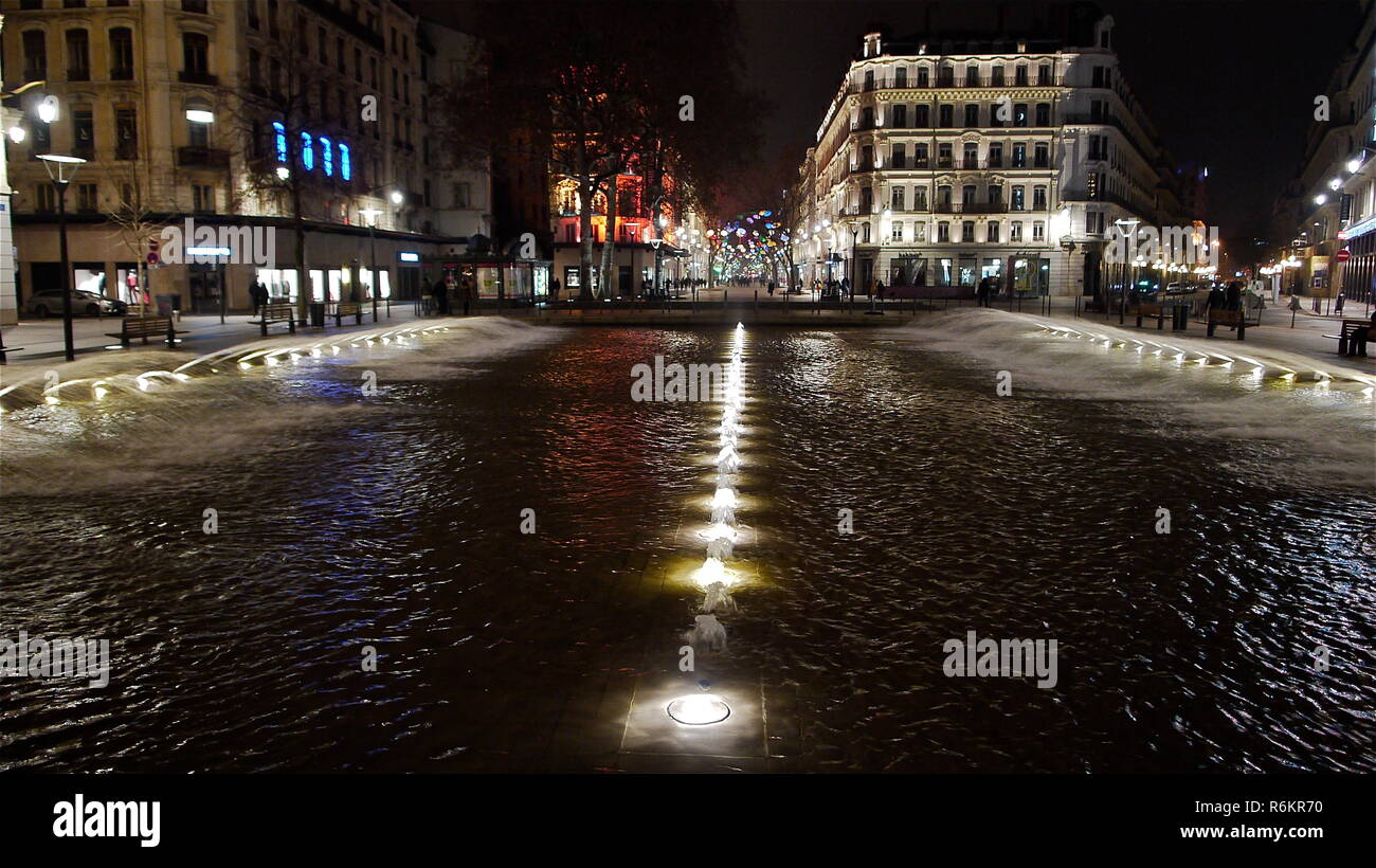 Lyon dressed in lights for New Year's day festivities, France Stock