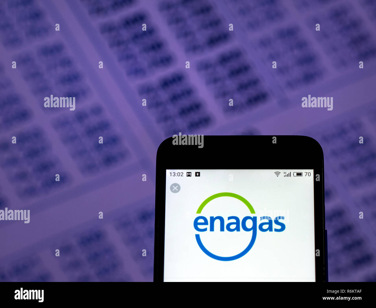 Enagas, S.A. is a Spanish energy company  logo seen displayed on smart phone. Stock Photo