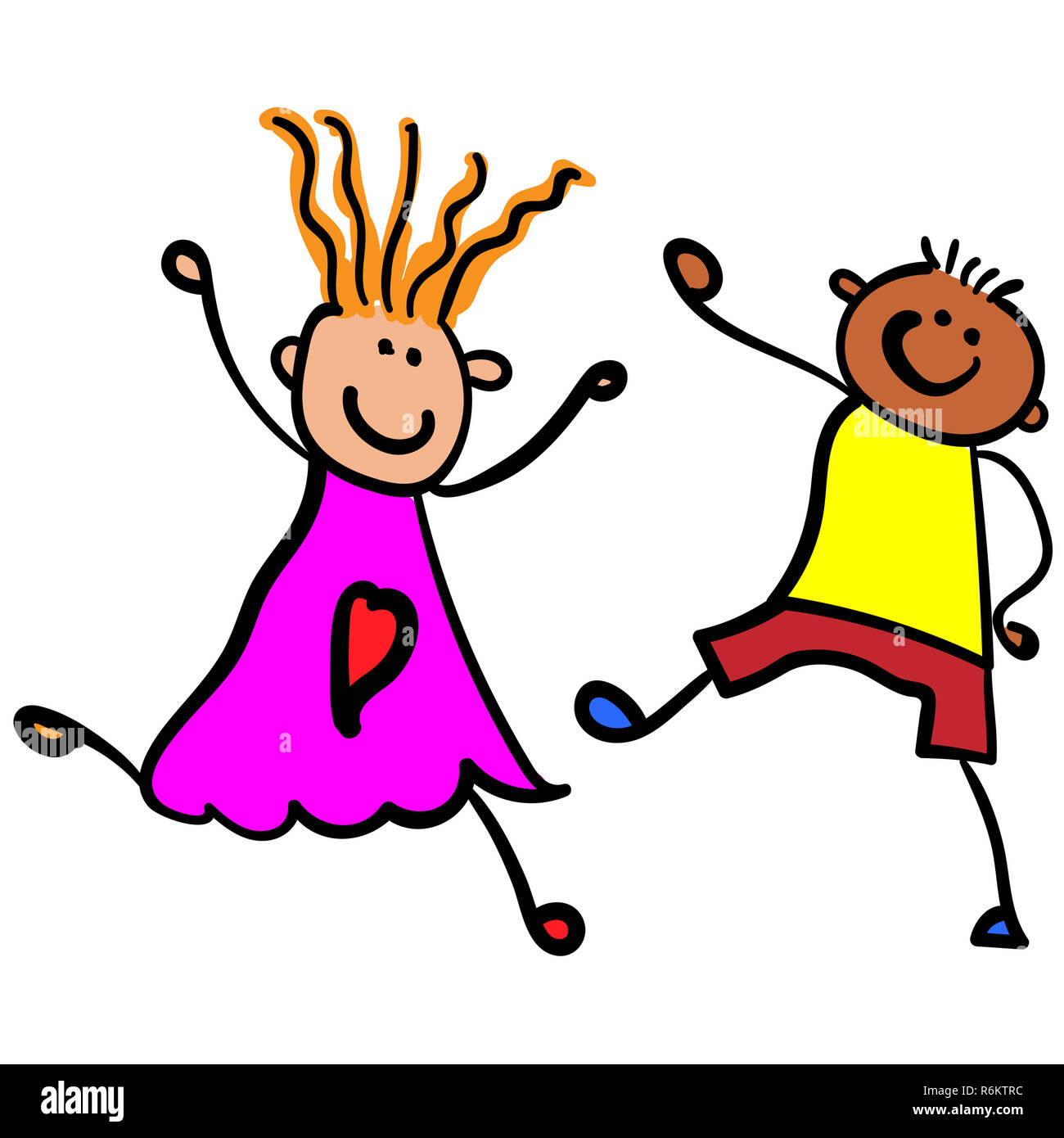 Children Playing Boy With Girl Style Of Childrens Drawing Illustration Isolated White Background Stock Photo Alamy