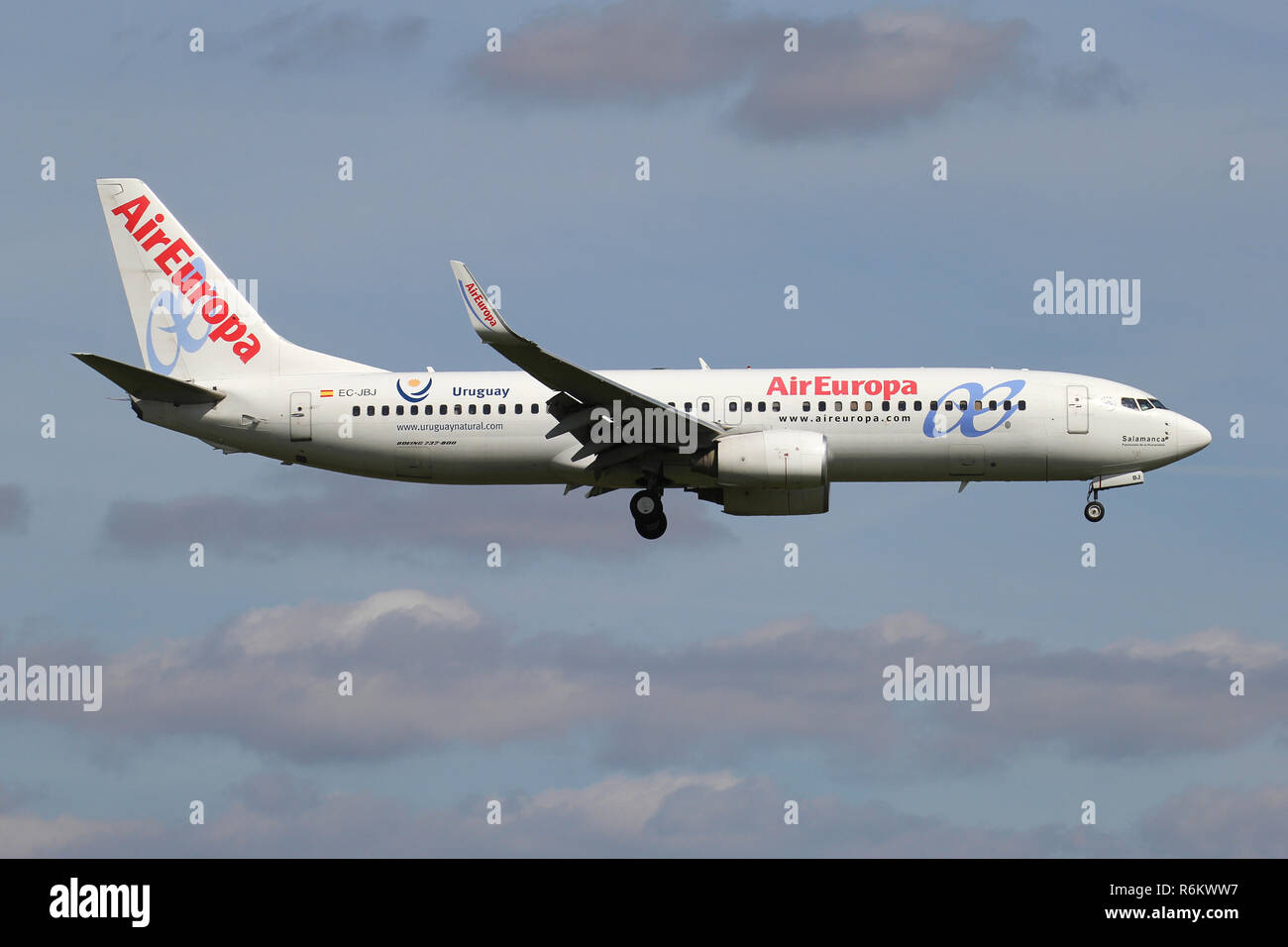 Spanish Air Europa Boeing 737-800 with registration EC-JBJ on short final for runway 06 of Amsterdam Airport Schiphol. Stock Photo