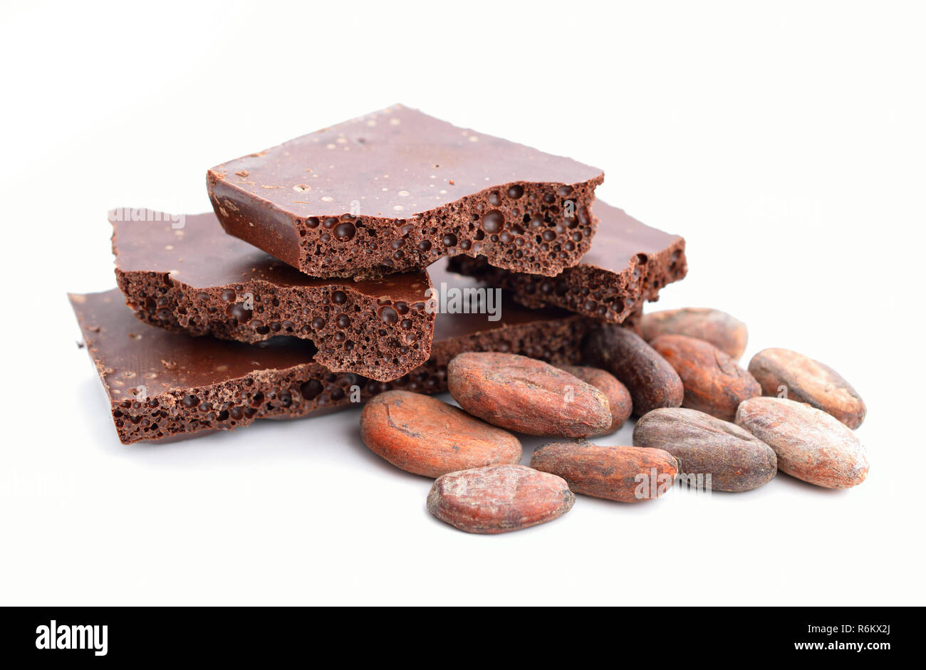 Black air chocolate Cocoa beans before roast. Isolated on white ...