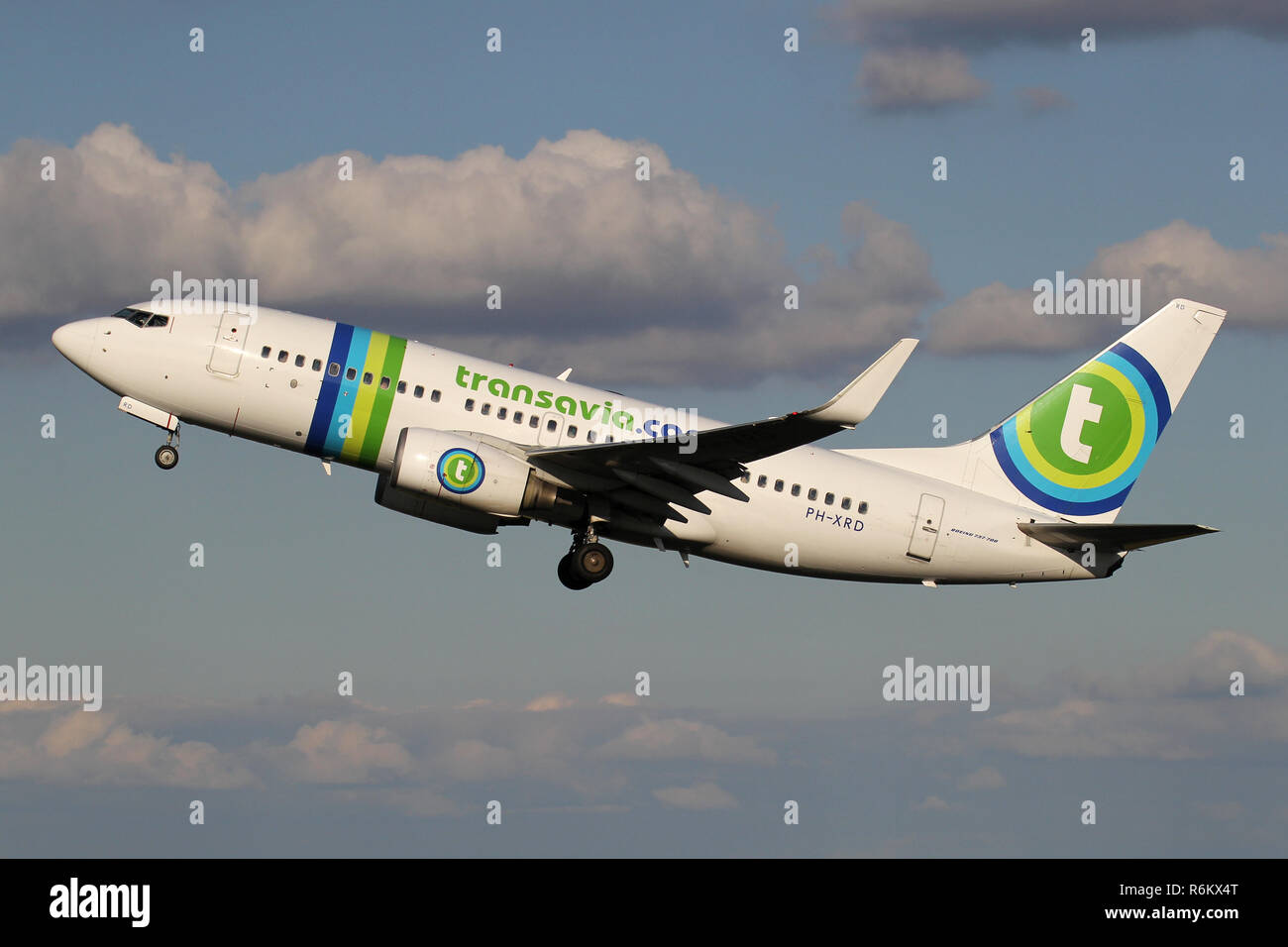 Dutch Transavia Boeing 737-700 with registration PH-XRD just airborne at Amsterdam Airport Schiphol. Stock Photo