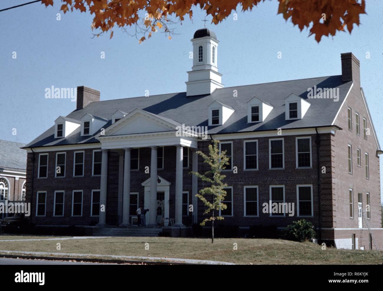 Large brick building at Asbury University, a Christian liberal arts university in Wilmore, Kentucky, 1955. () Stock Photo