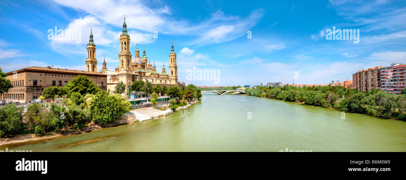 Panoramic view of El Pilar Cathedral and Ebro River. Zaragoza, Spain Stock Photo