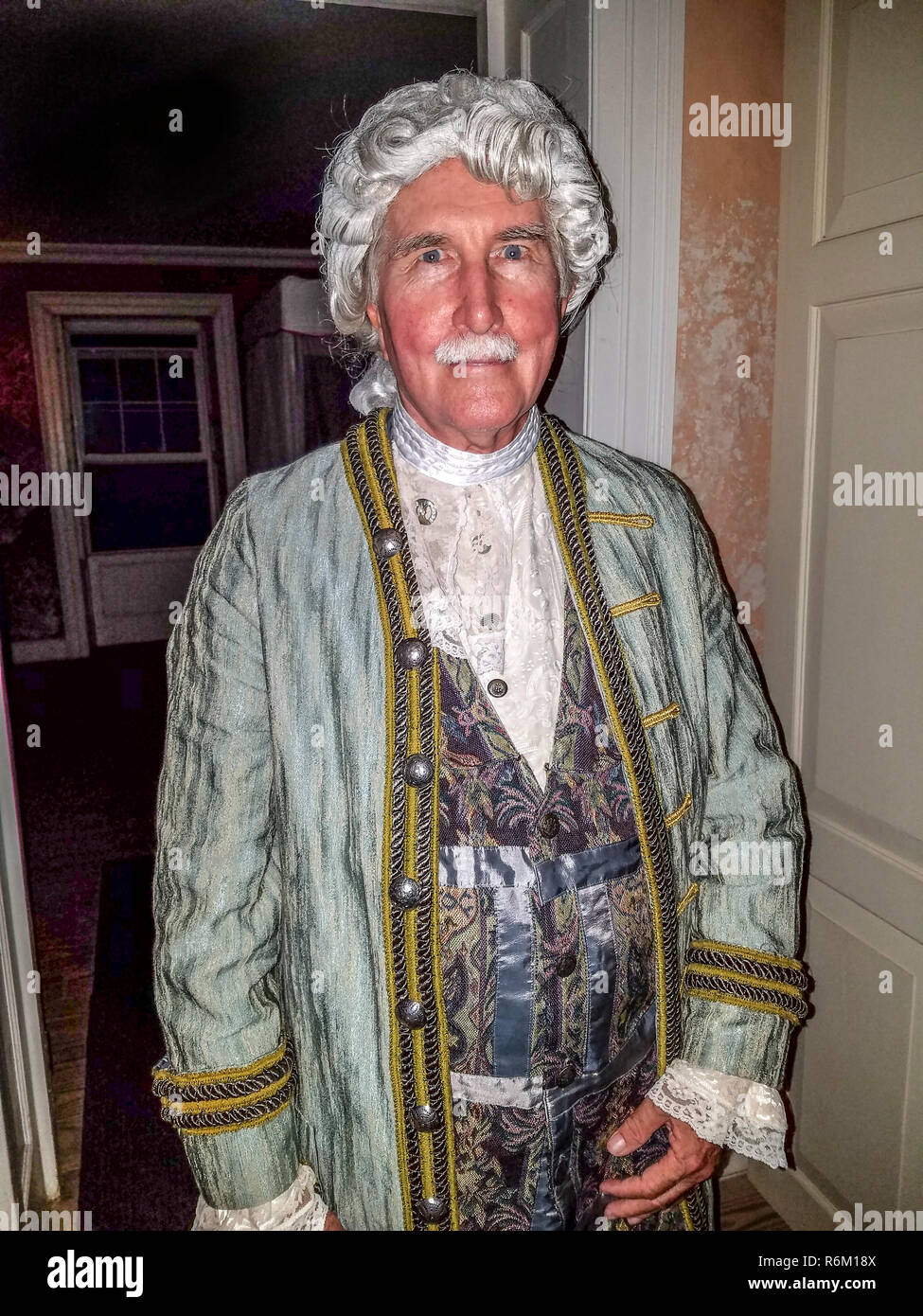 George Washington (aka Karl Watson, historian) playing the part of the lst US president for 'Dinner With George' presentation in Bridgetown, Barbados. Stock Photo