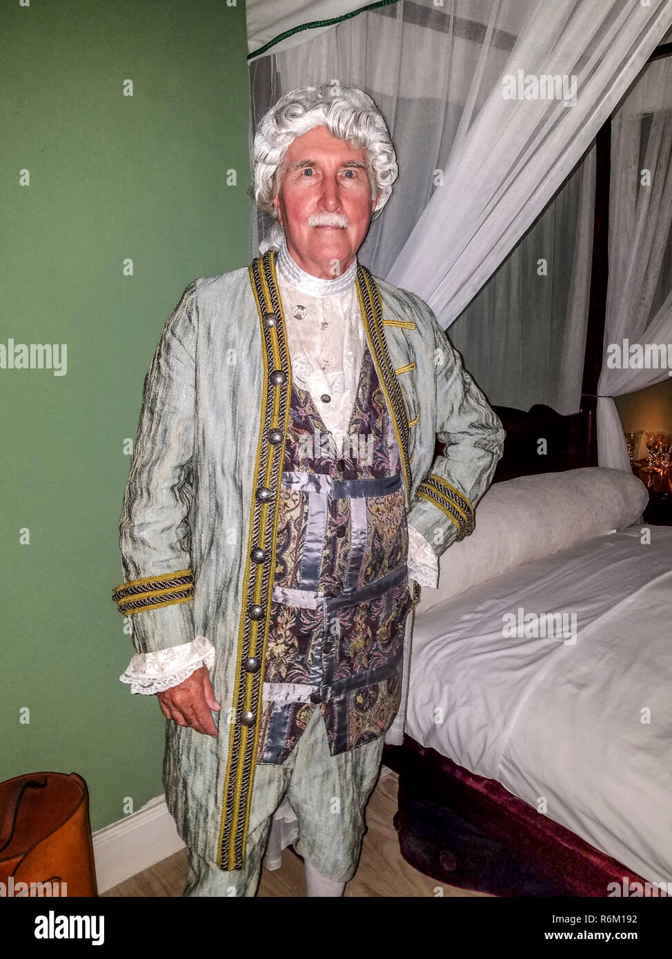 George Washington (aka Karl Watson, historian) playing the part of the lst US president for 'Dinner With George' presentation in Bridgetown, Barbados. Stock Photo