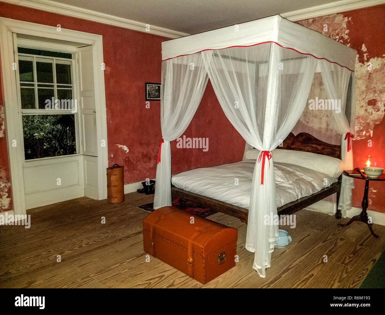 Restored bedroom occupied by George Washington at the house he and his ailing brother occupied in Bridgetown, Barbados. Stock Photo