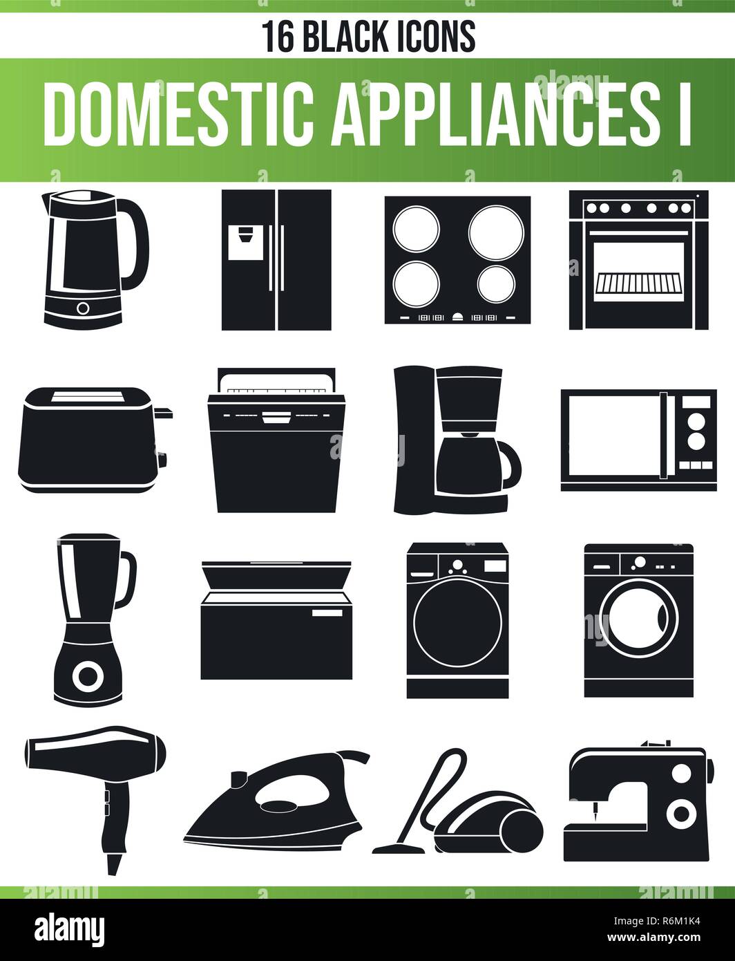 Black pictograms / icons on home appliances. This icon set is perfect for creative people and designers who need the issue of household appliances in  Stock Vector