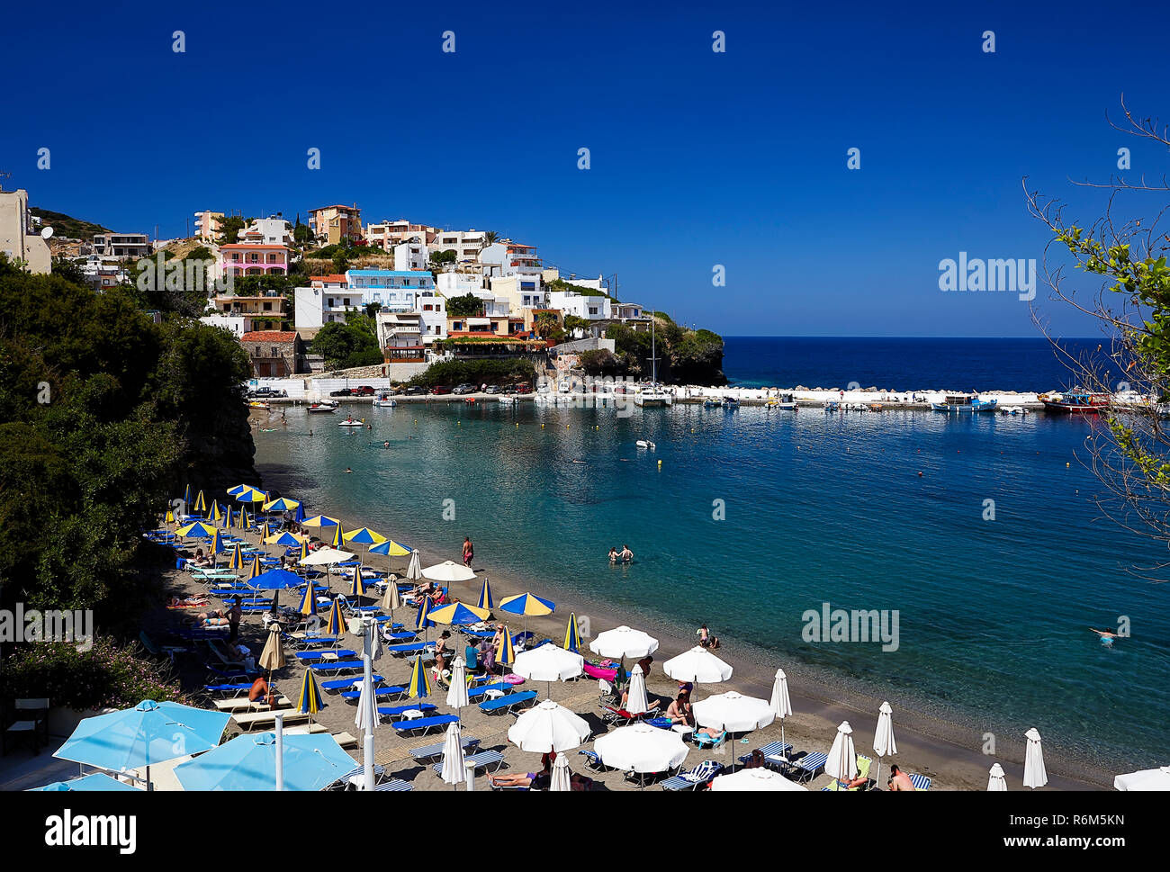 View at sea harbour at Bali village, Crete island, Greece Stock Photo