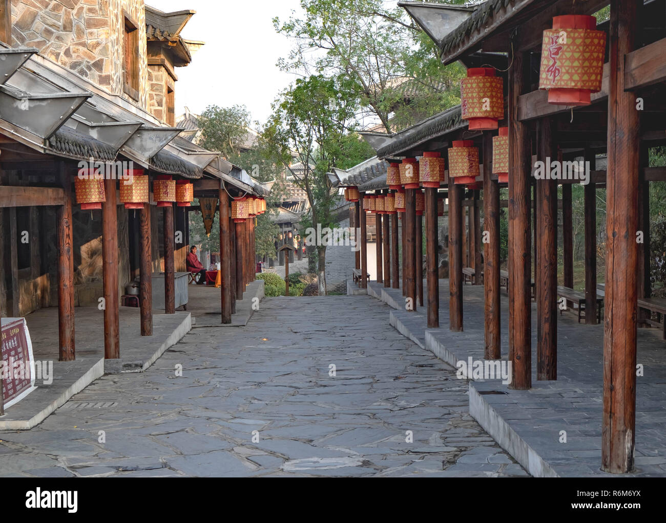 Chibi, Hubei/ CHINA - OCT 25, 2018: Tranquil Chinese traditional alley with building of the Ming and Qing Dynasty beside,located at Chibi, Hubei provi Stock Photo