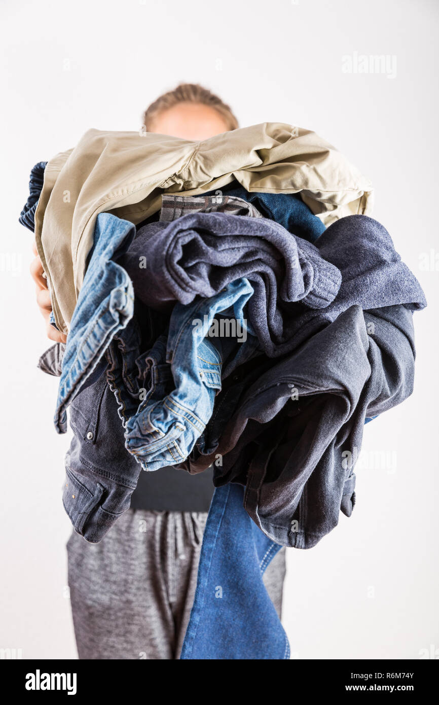 Pile Different Used Clothes On Sale Stock Photo 1517393651