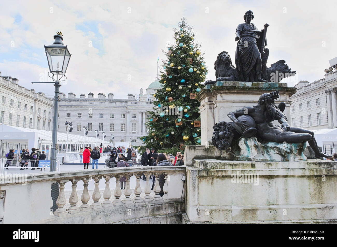 Christmas time in Somerset House in London. Christmas tree and Ice