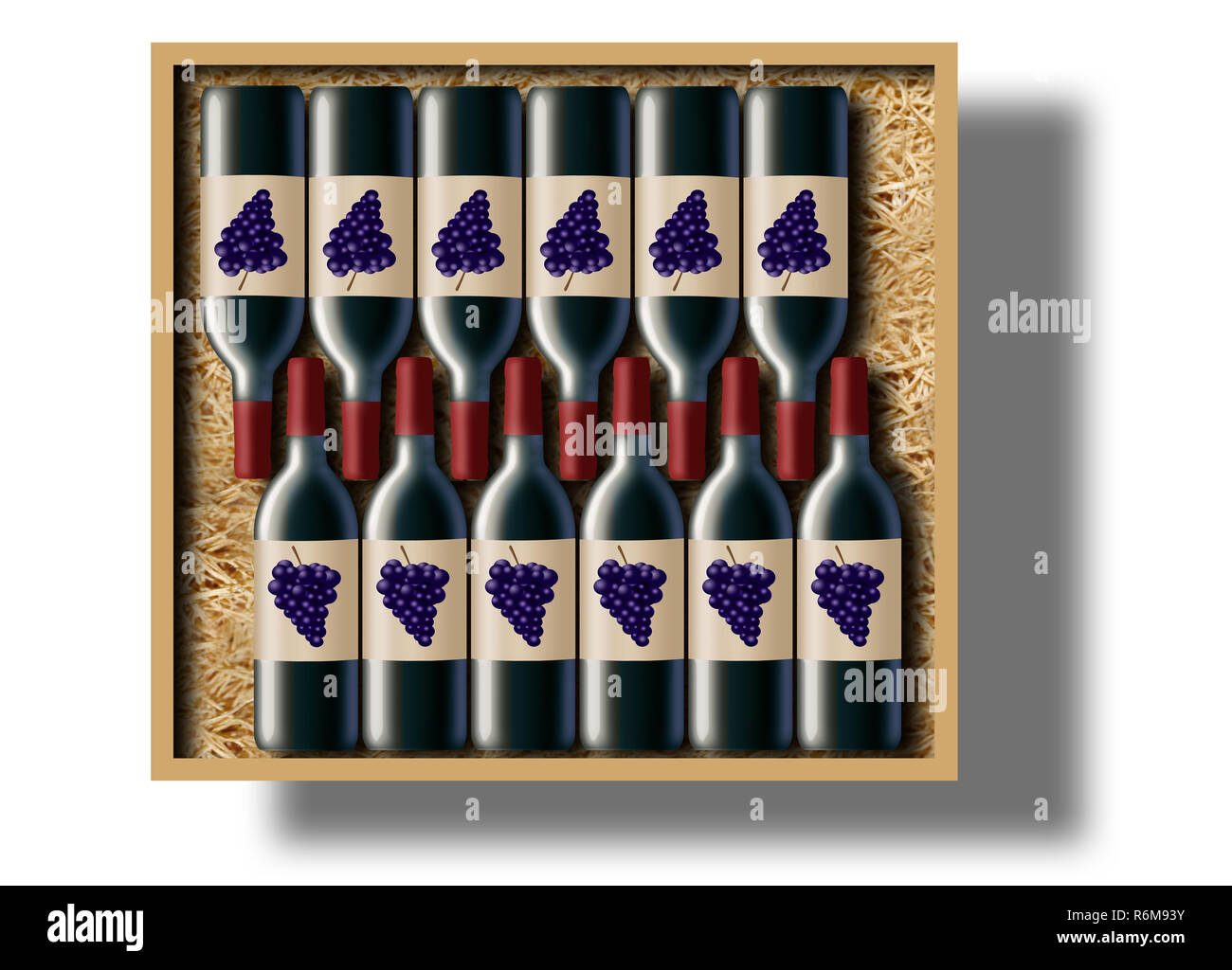 A case of 12 bottles of red wine is shown in this image. This is an