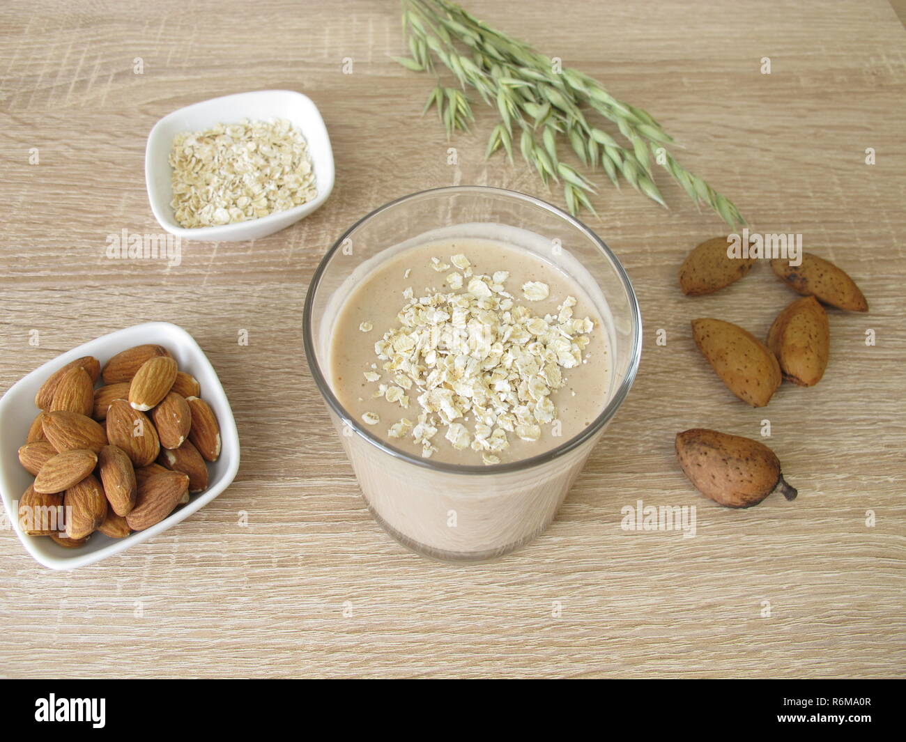 homemade low carb protein shake with almond flour and oats Stock Photo