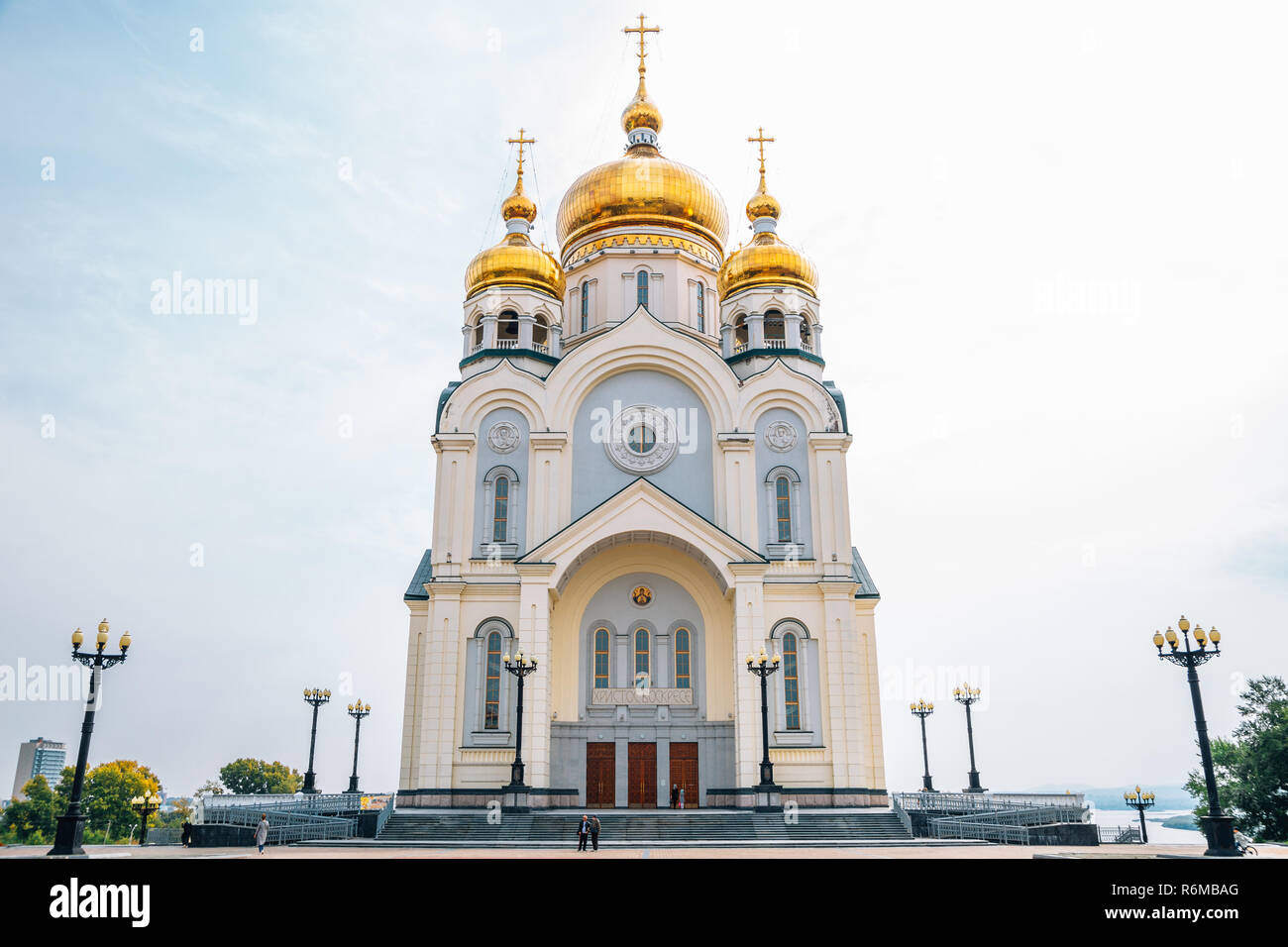 Transfiguration Cathedral historical architecture in Khabarovsk, Russia Stock Photo