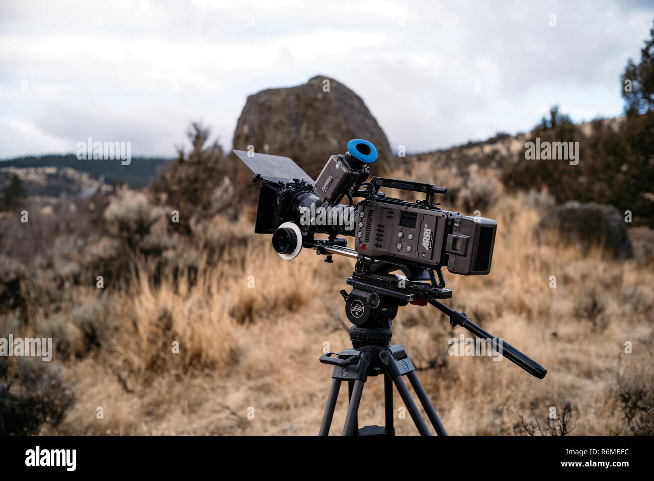 Film equipment, Arri Amira camera set up on location for a commercial. Stock Photo
