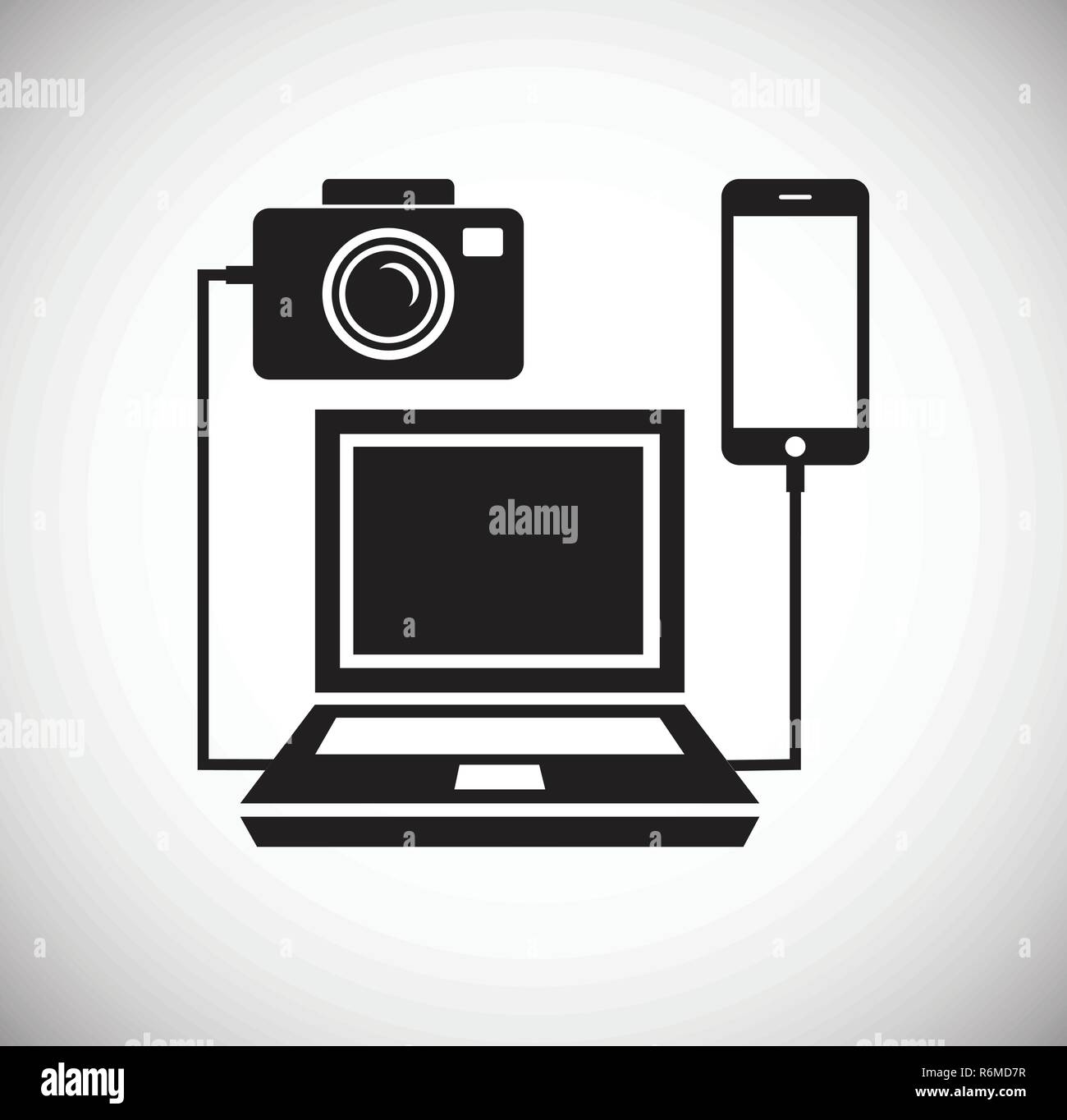 Digital camera computer connecting icon on white background for graphic ...