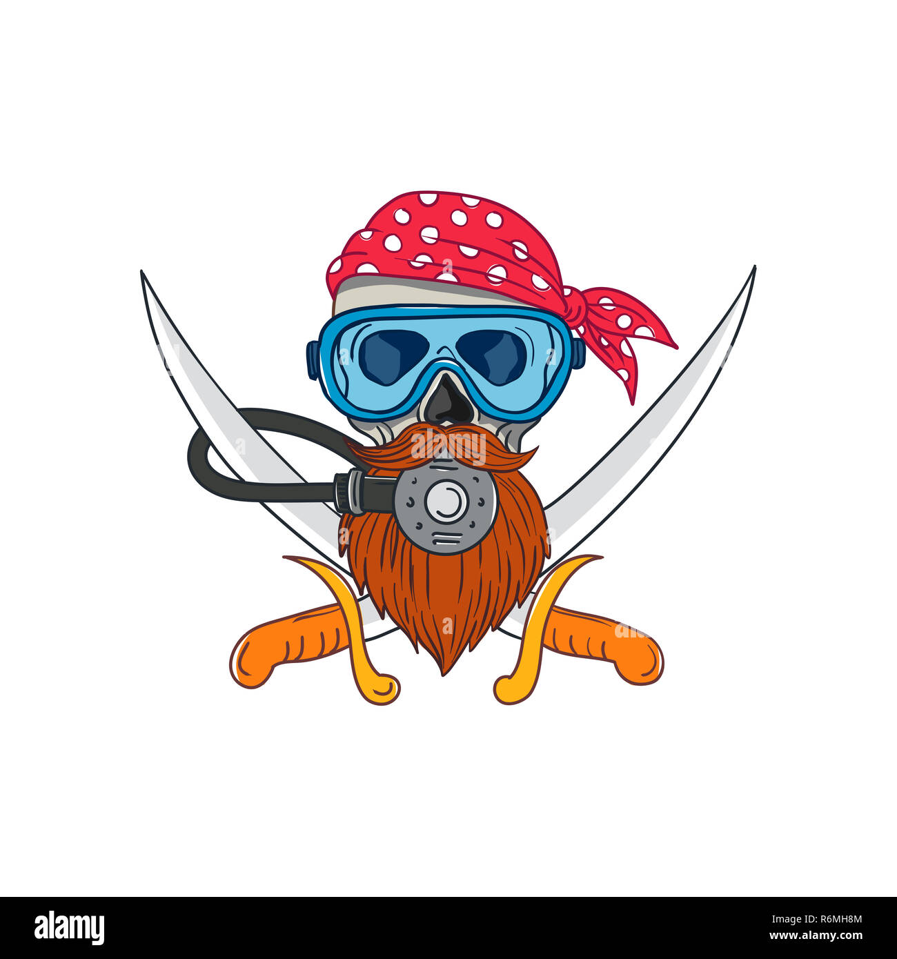 Pirate Skull Beard Diving Mask Drawing Stock Photo Alamy
