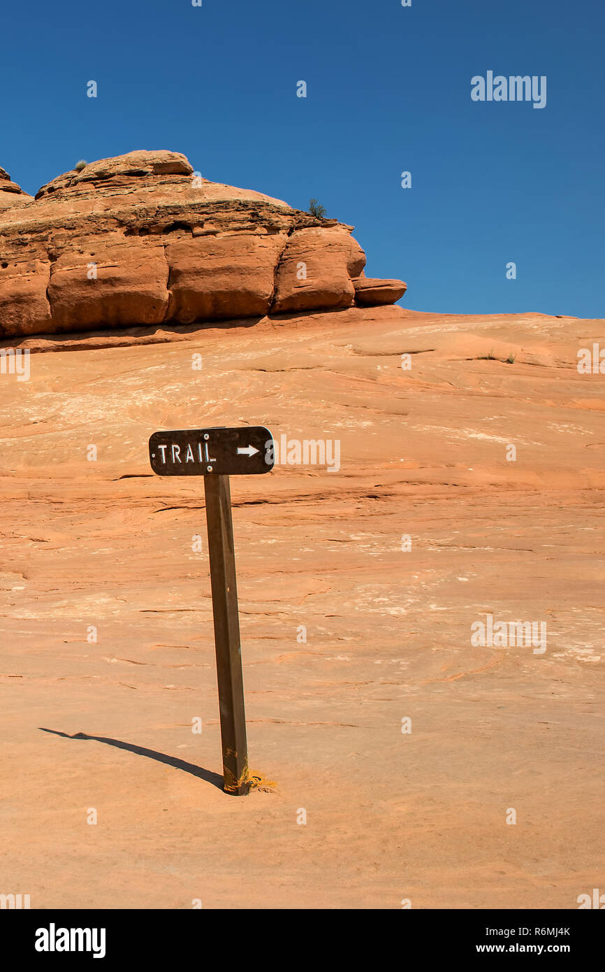 trail sign with inscription Stock Photo