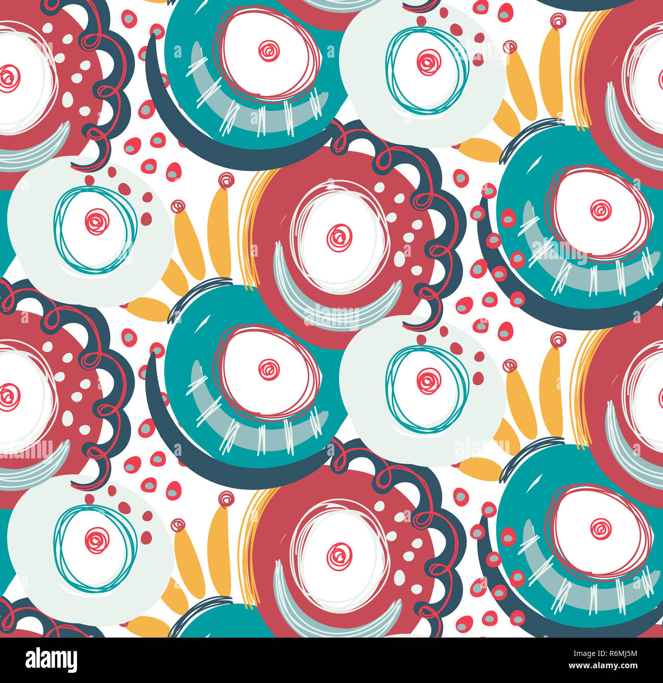Vector seamless pattern with hand drawn abstract shapes, scribbles ...