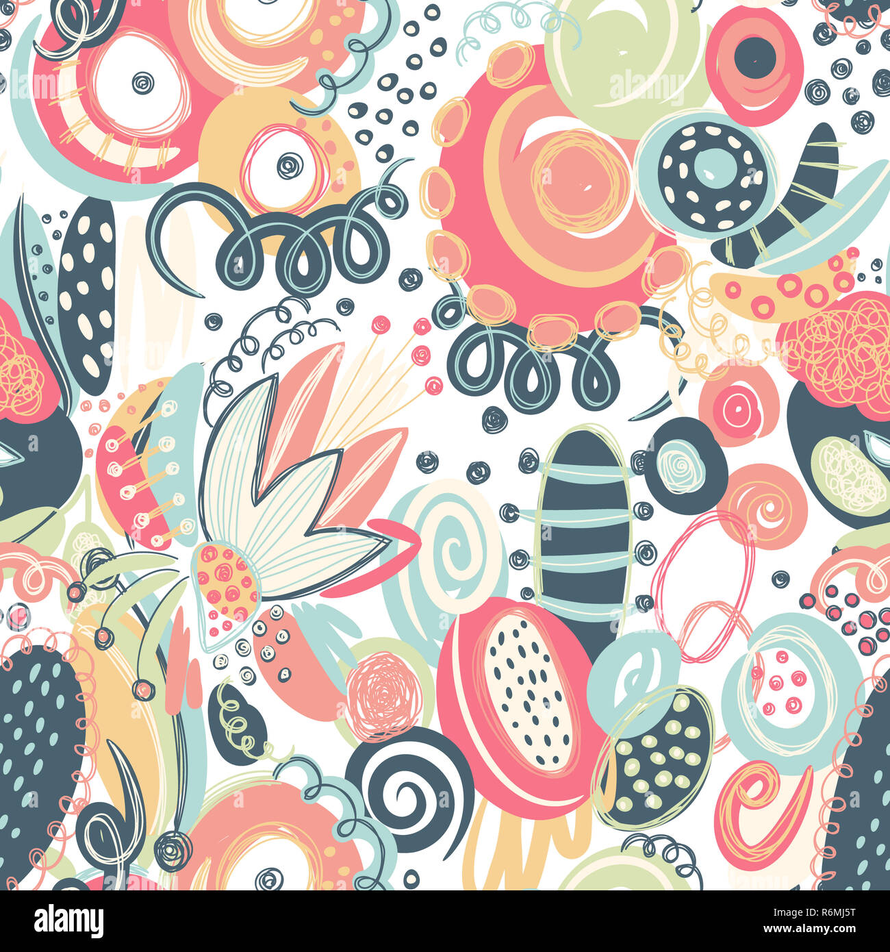 Vector seamless pattern with hand drawn abstract shapes, scribbles ...