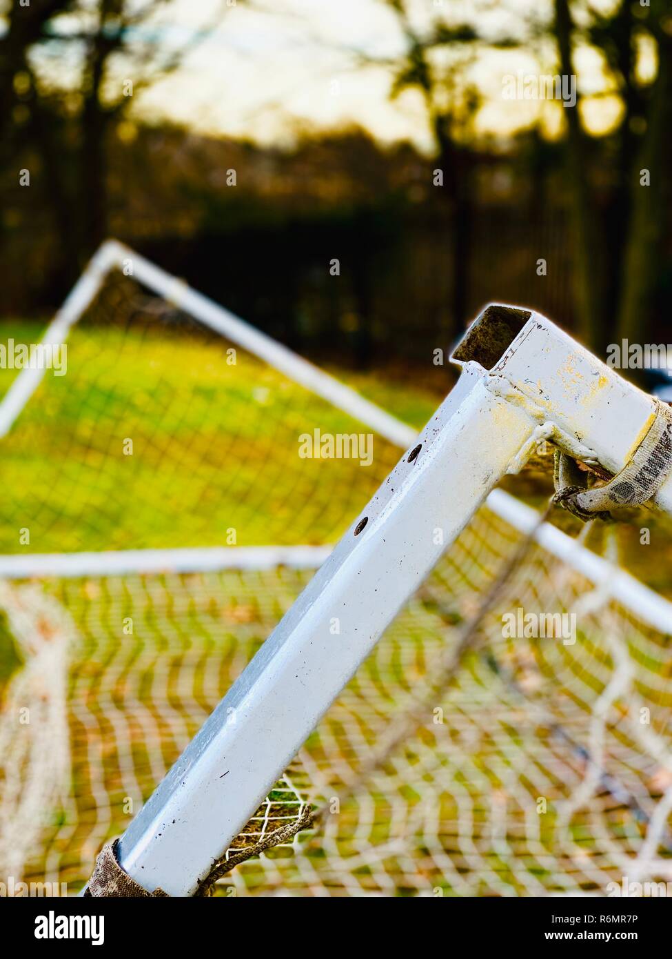 Triangular Detail of an Upside down Football Goal Stock Photo Alamy