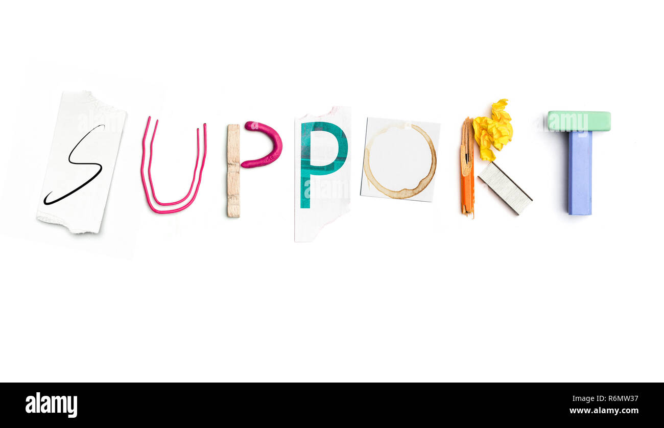 The word support created from office stationery Stock Photo - Alamy