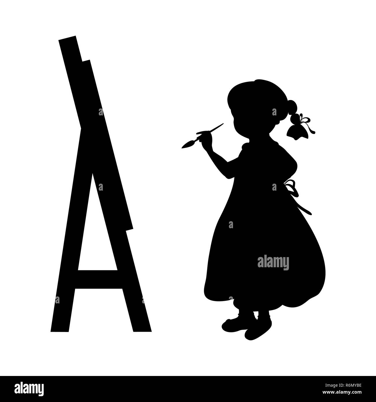 Silhouette girl artist paints on canvas Stock Photo