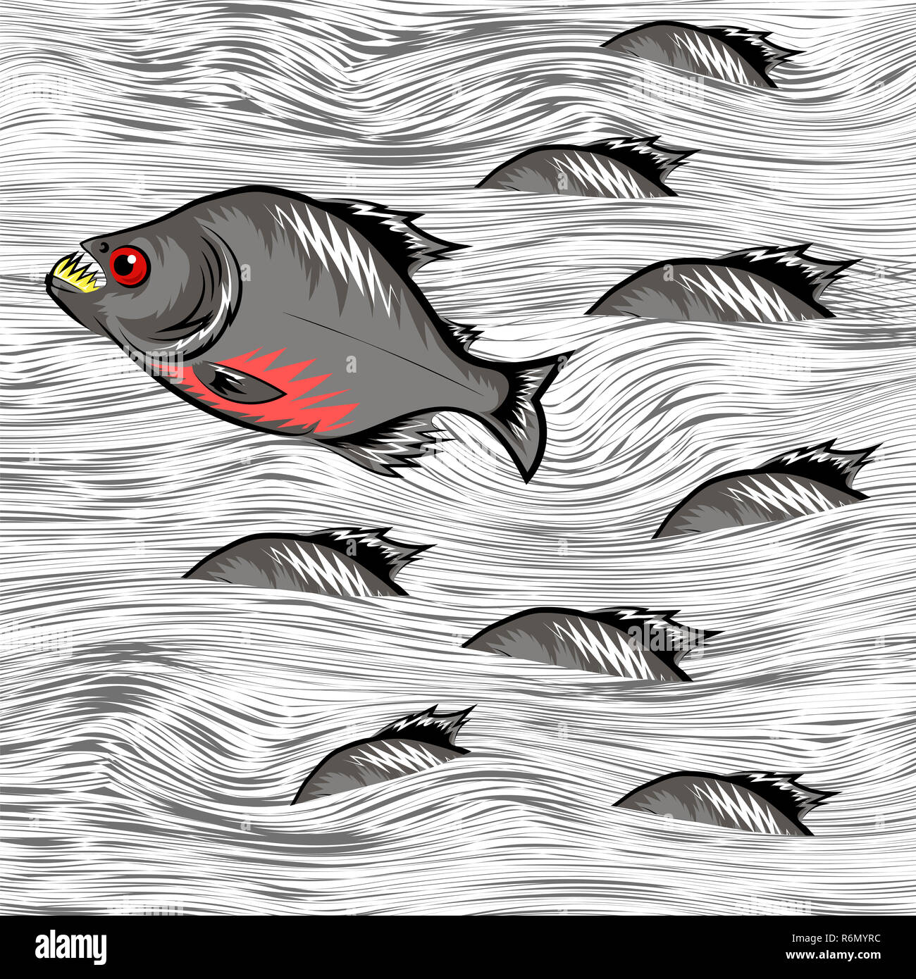 Cartoon Fish Swimming on Water Background Stock Photo - Alamy