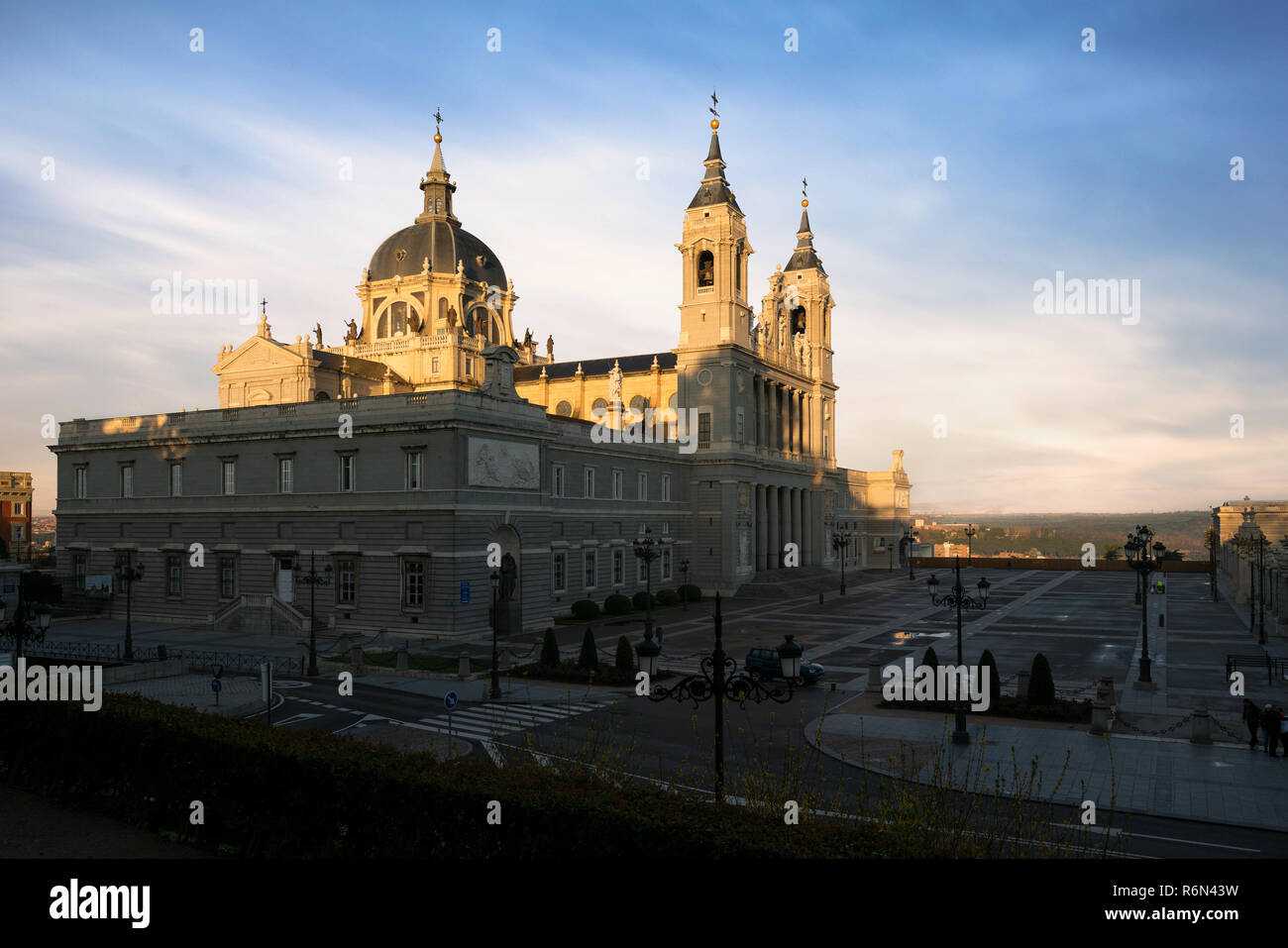 Madrid. Image of Madrid skyline with Santa Maria la Real de La Almudena Cathedral and the Royal Palace during surise. Stock Photo