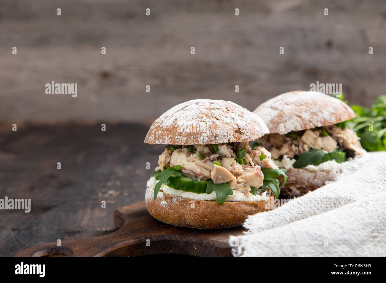 Food Burger With Tuna Herbs Cucumbers Cottage Cheese Onions