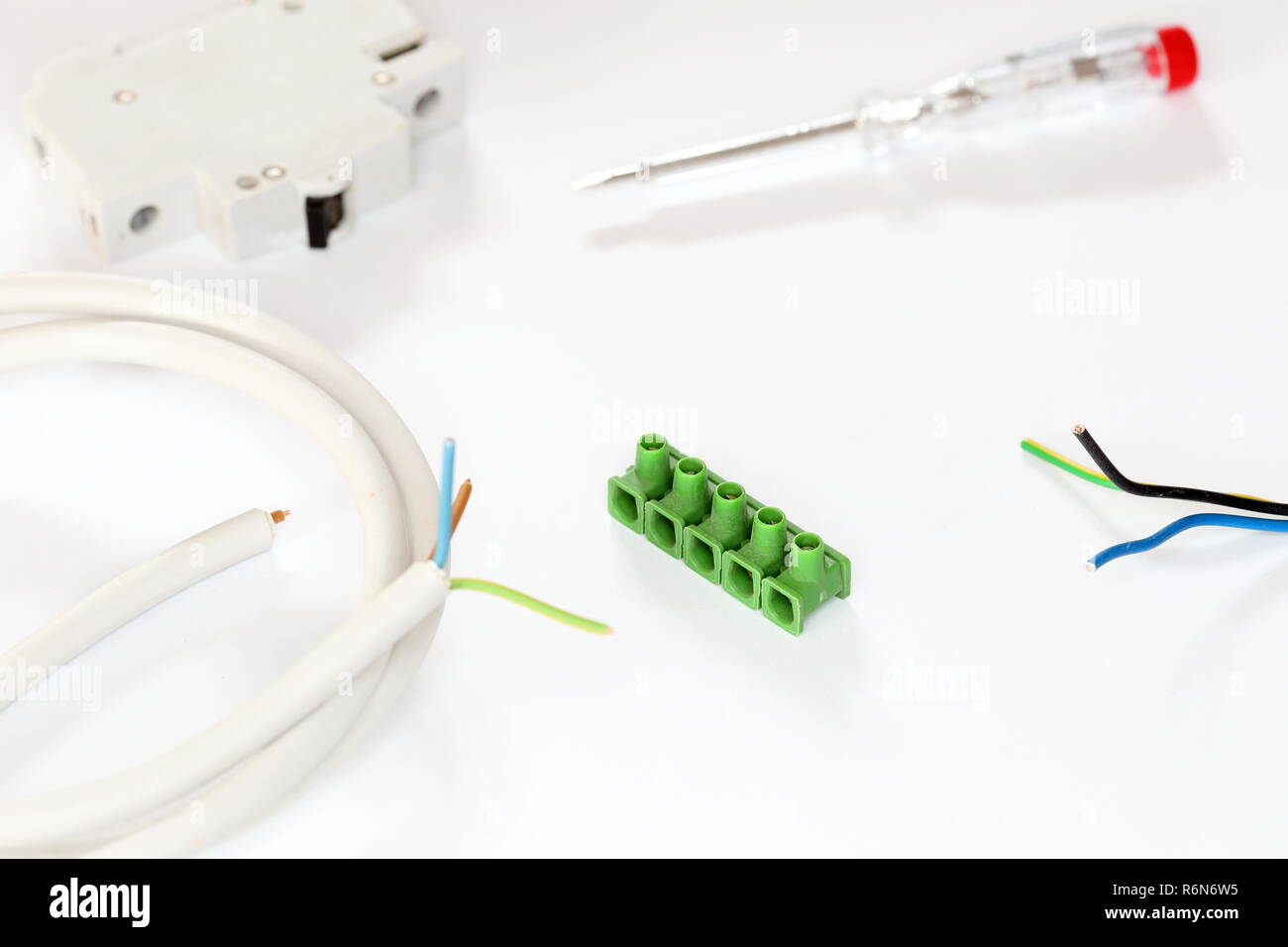 electrical material with tools Stock Photo Alamy